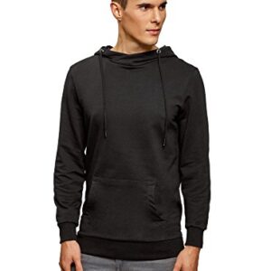 oodji Ultra Hombre Sudadera Básica Bolsillo, Negro, 50