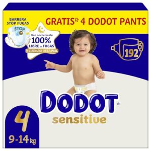 Dodot Pañales Bebé Sensitive, Talla 4 (9-14 kg), 192 Pañales