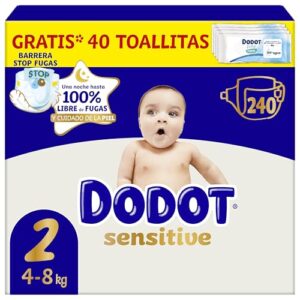 Dodot Pañales Bebé Sensitive, Talla 2 (4-8 kg), 240 Pañales