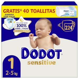 Dodot Pañales Bebé Sensitive, Talla 1 (2-5 kg), 224 Pañales